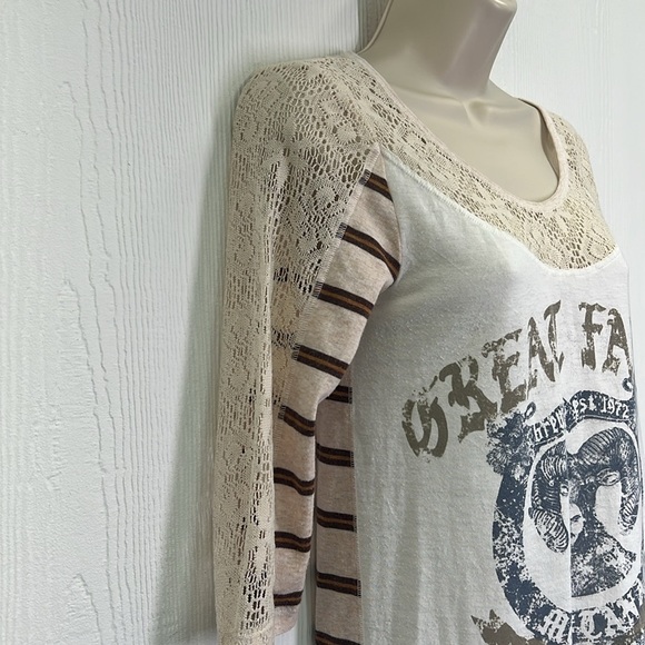Free People - We The Free Great Falls Montana Stripe Lace Graphic Top Size Small - Picture 5 of 12